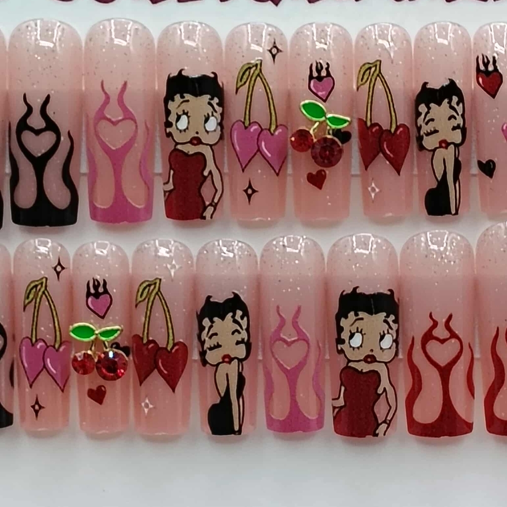 Betty Boop Press-On Nails - Red and Black